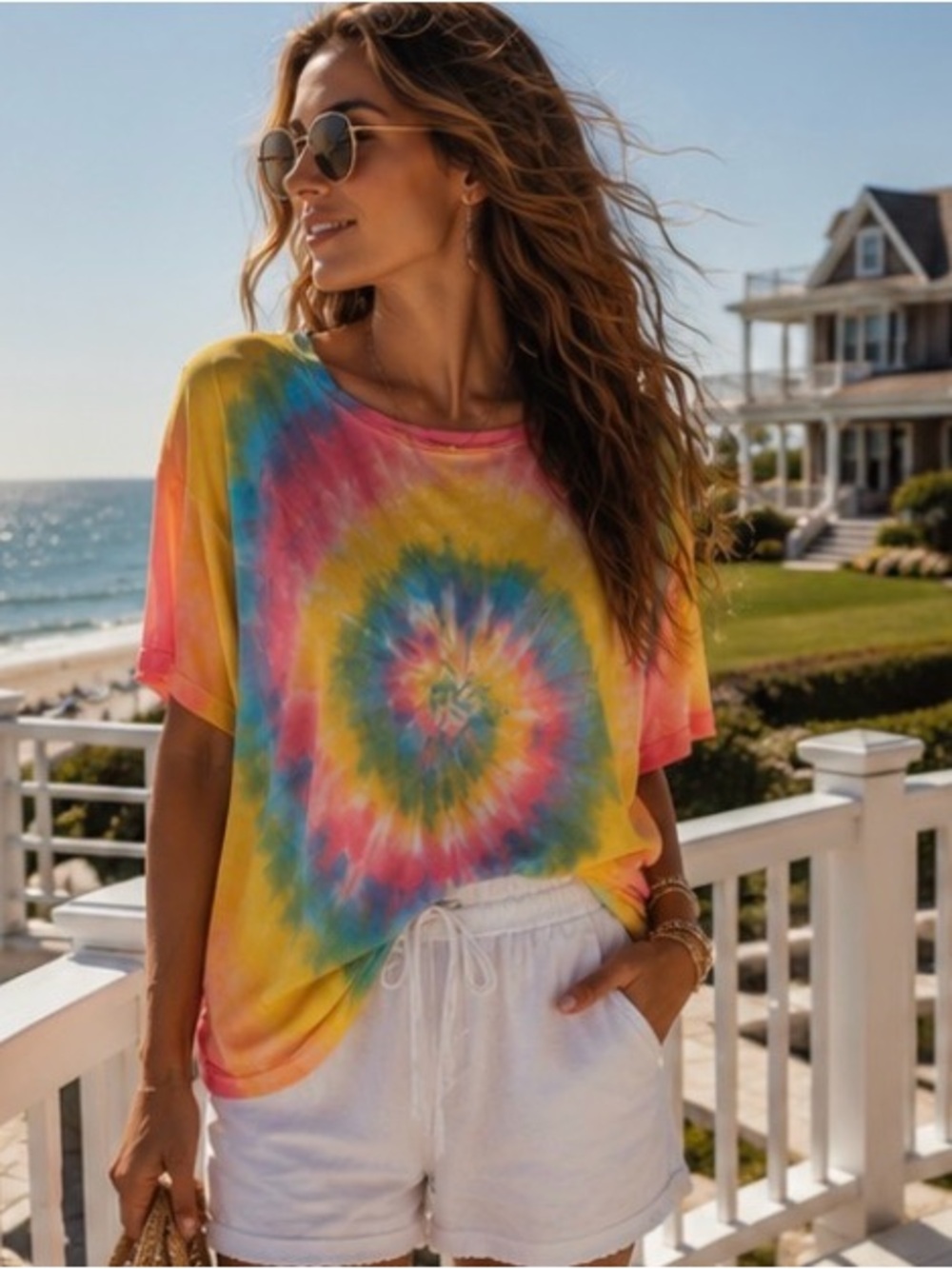 NWT Aquarius Cocktail Abigail Silk Tie Dye Resort Top Boho Luxe Designer Tee